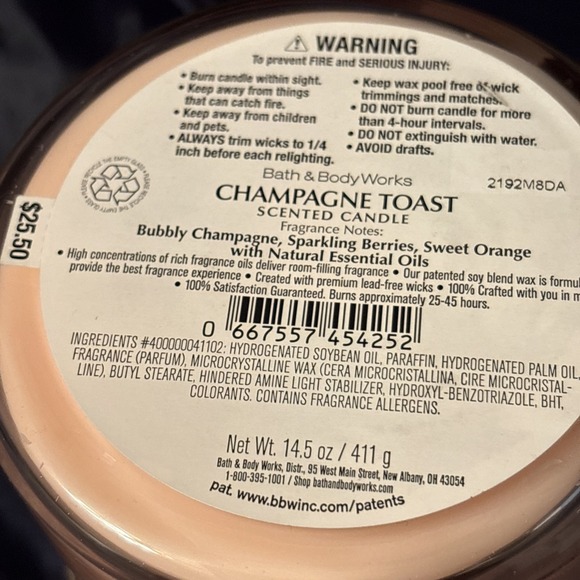 NEW Bath & Body Works 3 Wick Champagne Toast 14.5oz - Picture 5 of 6